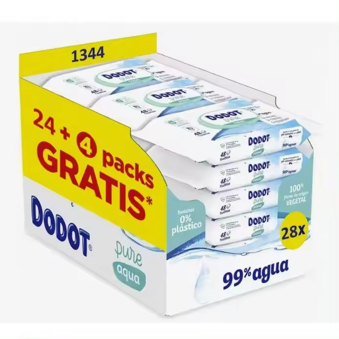Dodot Toallitas Pure Aqua Para Bebé, Ayuda a restaurar el pH natural de la piel, 99% agua, 1344 Toallitas (28 Paquetes de 48 Toallitas). - 1