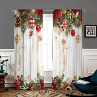 2 Piezas Cortinas De Navidad Con Fondo De Madera -30% Blackout Adecuadas Para Sala De Estar Dormitorio Cocina Decoración Del Hogar Técnica Tejida Clásica 100% Poliéster - details 4