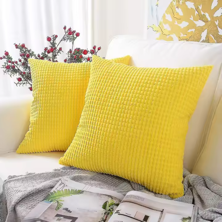 Fundas de Cojín Decorative de Pana Suave Amarillo Limón - Set de 2 - 1