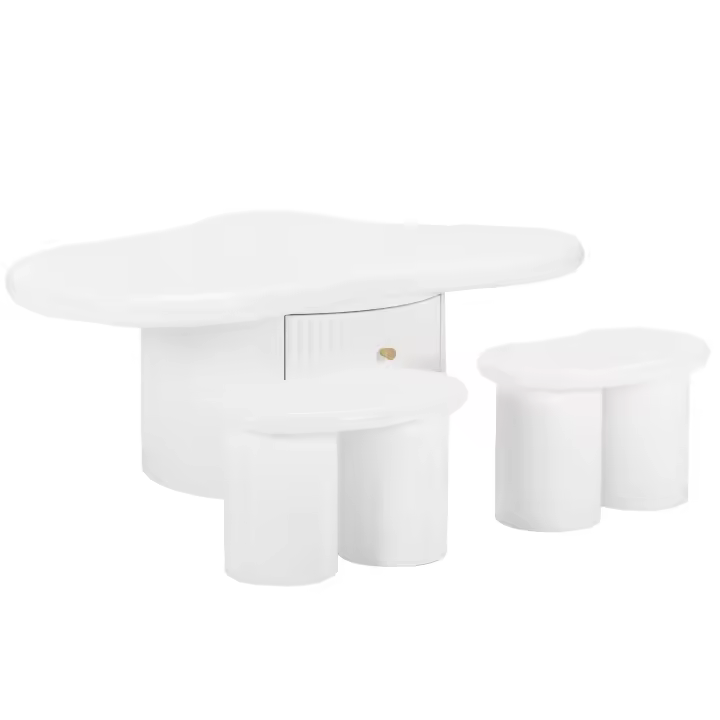 Mesa de centro en forma de Tubo irregular with 2 banquetas, 97 cm de largo, 67 cm de ancho, 32 cm de Bajo, Mesa de Centro Y 2 banquetas - 1