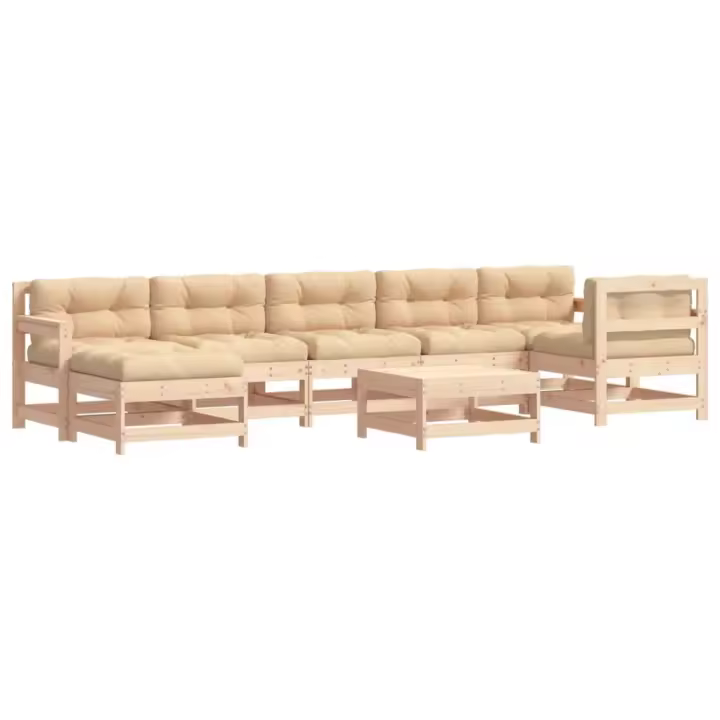 vidaXL Juego de muebles de jardín 8 pzas y cojines madera maciza - 1