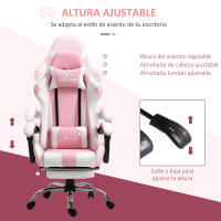 Vinsetto Silla Gaming Reclinable Silla Gamer Giratoria con Reposacabezas Reposapiés Cojín Lumbar Altura Ajustable para Oficina Estudio 64x67x119-127 cm Rosa - details 3