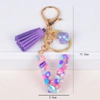 Llavero Con Inicial Colorido Y Borla Morada Para Mujeres Y Niñas Colgante Para Bolso Y Billetera Material De Resina Estilo Clásico - details 6