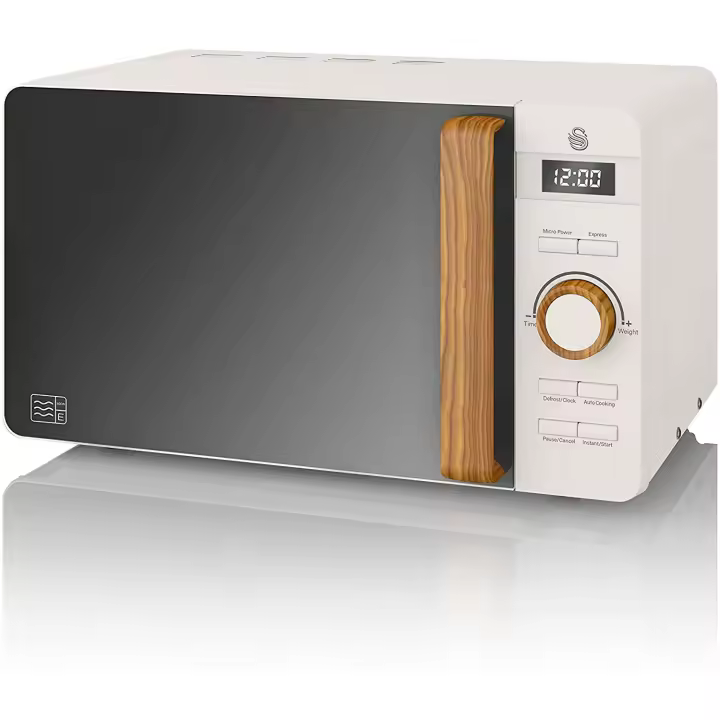 SWAN SM22036WHTNEU Nordic Microondas Digital, 20L, 6 Niveles, Temporizador, Tirador Efecto Madera, Diseño, 800W, Blanco - 1