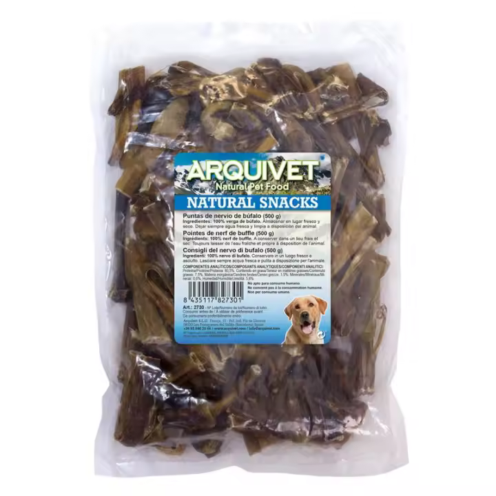 Snacks para Perro Puntas de nervio de búfalo (Bolsa 500 g) completamente naturales que proporcionan a tu perro una perfecta higiene dental. Arquivet - 1