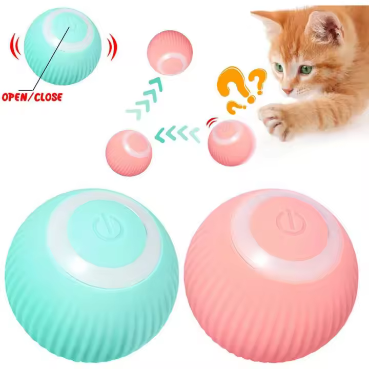 Paquete de 2 juegos interactivos para Gatos con rotación de 360 ° y Luz LED, Bola intelente automática with USB Carga. - 1