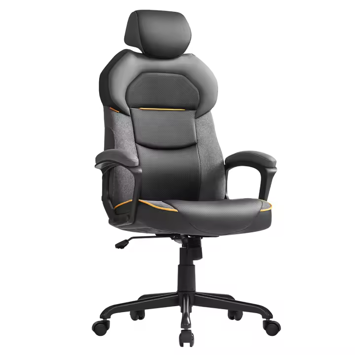 SONGMICS Silla de Oficina, Silla Gaming, Altura Ajustable, Superficie de PU y Tela de Algodón y Lino, Reposacabezas Ajustable, Respaldo Reclinable, Carga 150 kg, Negro clásico/Rosa Jalea /Azul Turquesa/ - 1