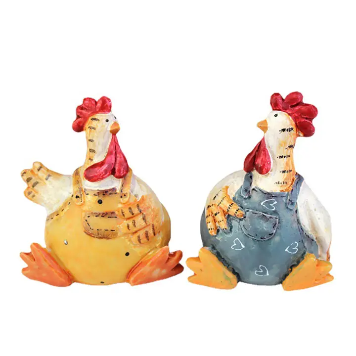 Figuras De Pareja De Pollo Divertido Y Bonito Ornaments De Jardín Resina Miniatura Escultura De Animal Estilo Retro Y Nostálgico - 1