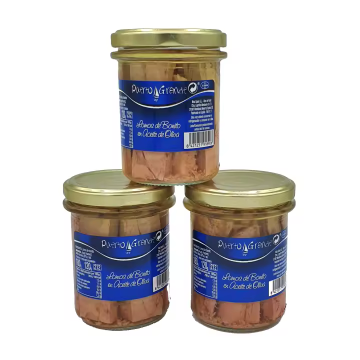 Lomos de Bonito de Atún en Aceite de Oliva - Puerto Grande - 212 ml - PACK de 3 Unidades - Bonito del Norte en Aceite de Oliva - 180 gramos de Bonito Aceite Oliva. - 1