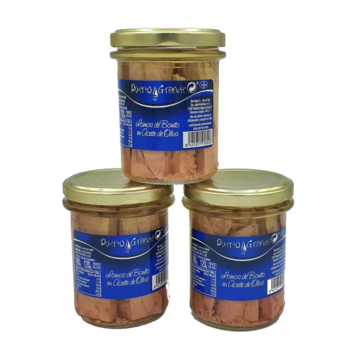 Lomos de Bonito de Atún en Aceite de Oliva - Puerto Grande - 212 ml - PACK de 3 Unidades - Bonito del Norte en Aceite de Oliva - 180 gramos de Bonito Aceite Oliva. - 1