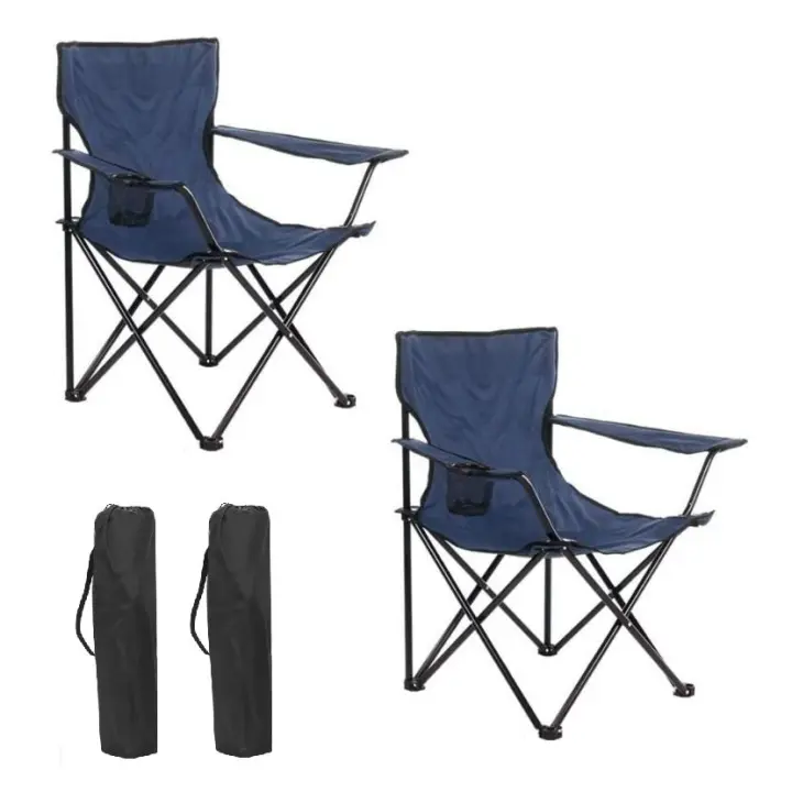 Set de 2 Sillas camping plegable portátil sillas pesca camping playa con reposabrazos y bolsa de transportesenderismo trekking - 1