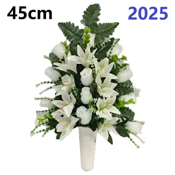 Centro de Flores para Cementerio Gerimport - Ramos de Flores para Todos los Santos - Flores Artificiales de Tela - Ancho 30cm - Alto 45cm - 1