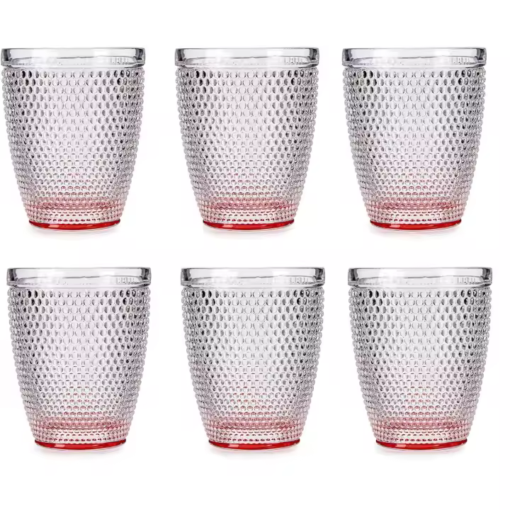 MAXHOME-Set de 6 Vasos Cristal Puntos Agua300ml,Vasos de Cristal de Diseño Relieve,Ideal para Agua, Refrescos, Whiskey - 1