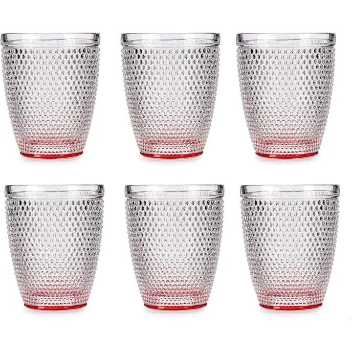 MAXHOME-Set de 6 Vasos Cristal Puntos Agua300ml,Vasos de Cristal de Diseño Relieve,Ideal para Agua, Refrescos, Whiskey - 1