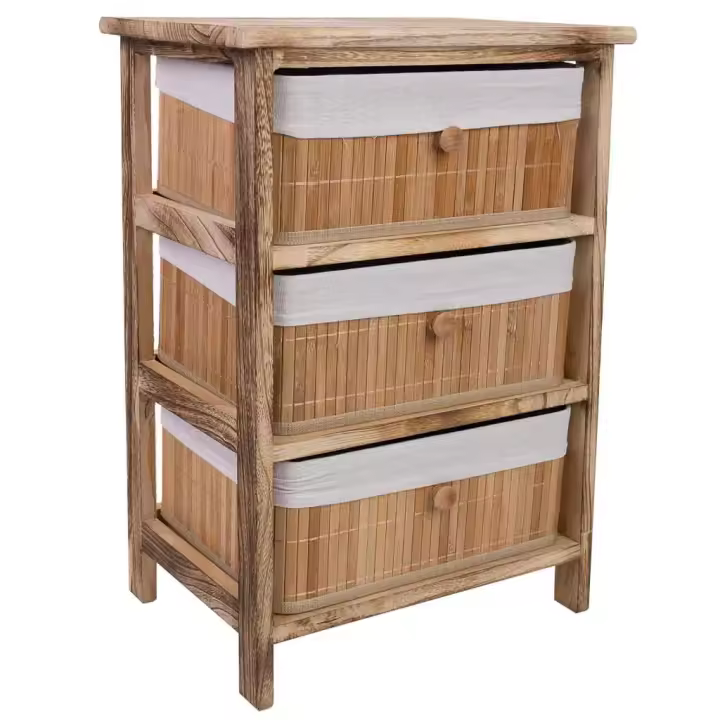 Cajonera de madera con 3 cajones de bambu forrados 40x29x58 - 1