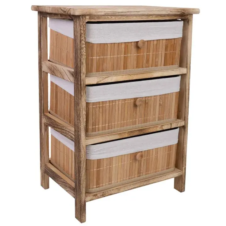 Cajonera de madera con 3 cajones de bambu forrados 40x29x58 - 1