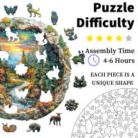 Puzzle 3D De Madera En Forma Circular Paisaje De Bosque Con Atardecer Regalo De Decoración Para El Hogar Juego Familiar - details 4