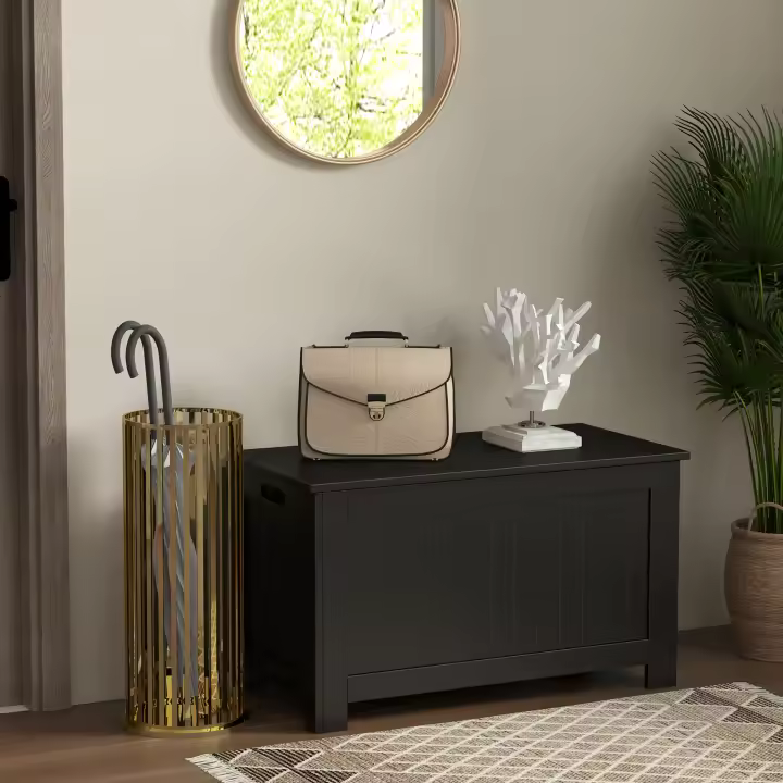 HOMCOM Baúl de Almacenaje para Dormitorio Banco de Almacenaje con Tapa Baúl de Almacenaje Versátil con Bisagra de Seguridad para Pasillo Salón 81x40x46 cm Negro - 1