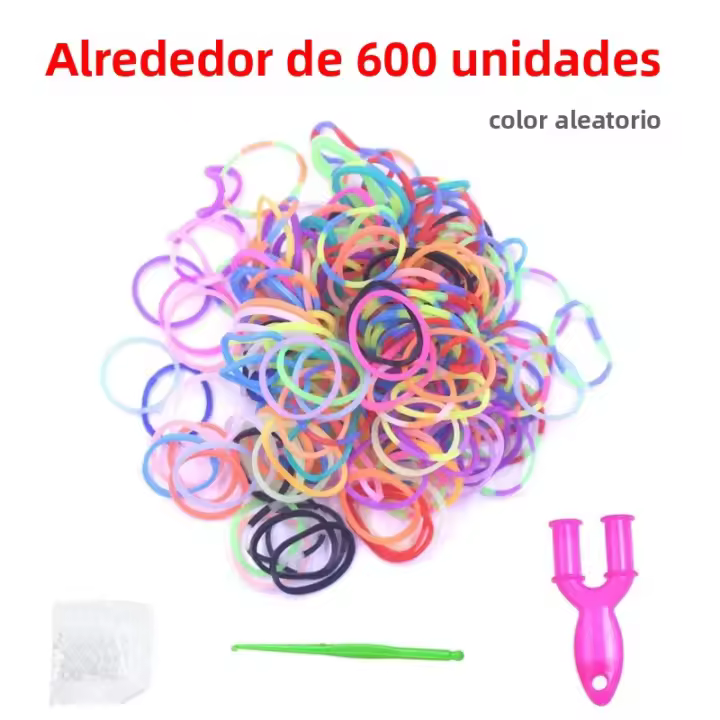 Kit De Hacer Pulseras De Cinta Arco Iris Para Niñas 600-1800 Piezas Set De Banda De Goma DIY Juguete De Manualidades Regalo - 1