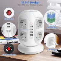 Regleta Torre Enchufes con 2 m de Cable – 8 Tomas Schuko + 4 Puertos USB, Interruptores Independientes Superior e Inferior, Protección Sobrecarga, 2500W 10A – Alargador Vertical para Hogar y Oficina - details 4