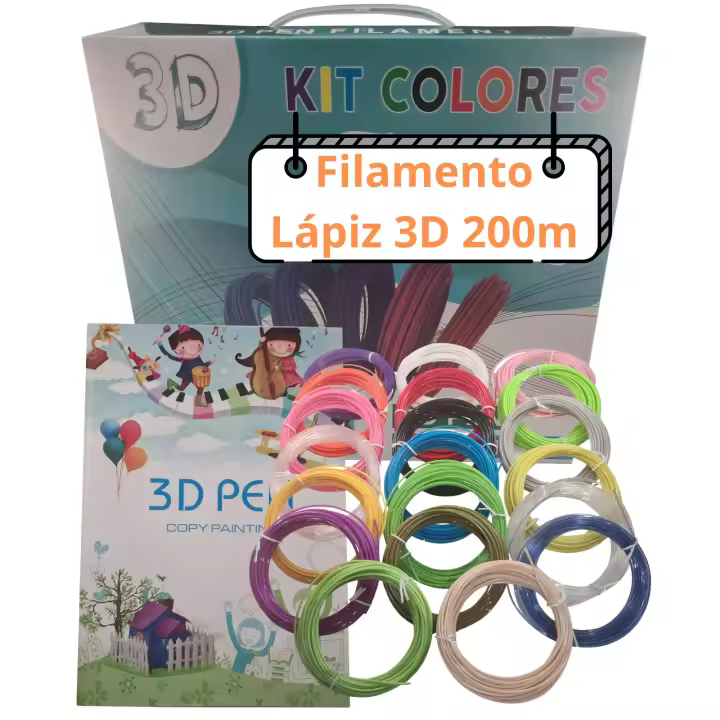 CAELLUMA - Filamento PLA 1,75 mm para lápiz 3D y impresora 3D - Caja con 20 o 30 colores - 100 150 y 200 metros en total - Incluye plantillas y accesorios la Opción de 200 metros - 1