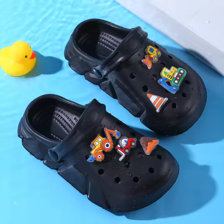 Clogs Transpirables Para Niños Con Encantos De Excavadora De Dibujos Animados Ligeros Antideslizantes Para Interior Exterior Baño Playa Piscina - 1