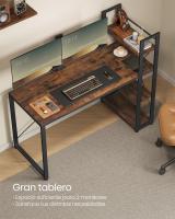 Escritorio con Estantes Ajustables a Derecha o Izquierda - Mesa de Ordenador para Oficina en Casa o Estudio, Fácil Montaje, Negro Ébano o Marrón Rústico, 137 cm de largo - details 2