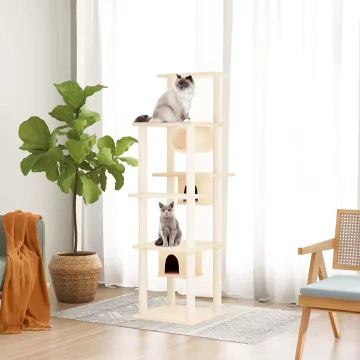 vidaXL Rascador para gatos con postes de sisal 169 cm torre para gatos Color Crema,  Gris claro,  Gris oscuro y mas - 1