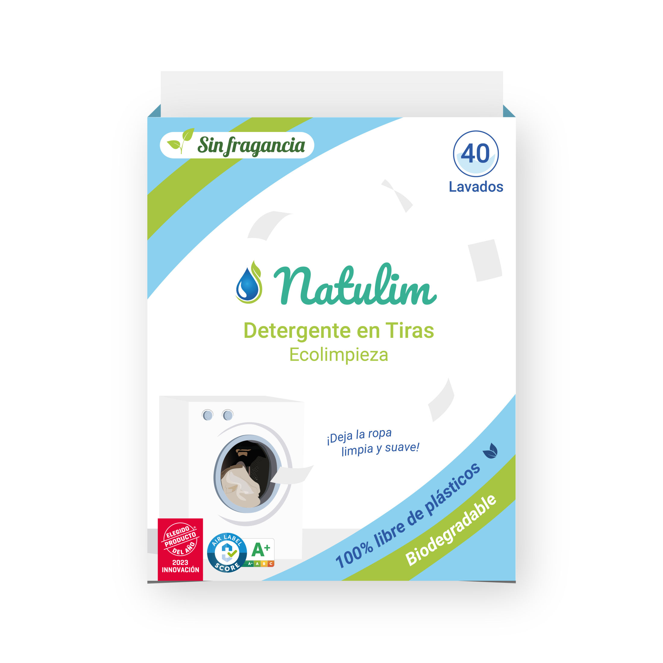 Natulim - Detergente en Tiras para Lavadora (40 Lavados) Incluye efecto Suavizante, Ecológico, Hipoalergénico - Ropa limpia y suave sin ensuciar el Planeta