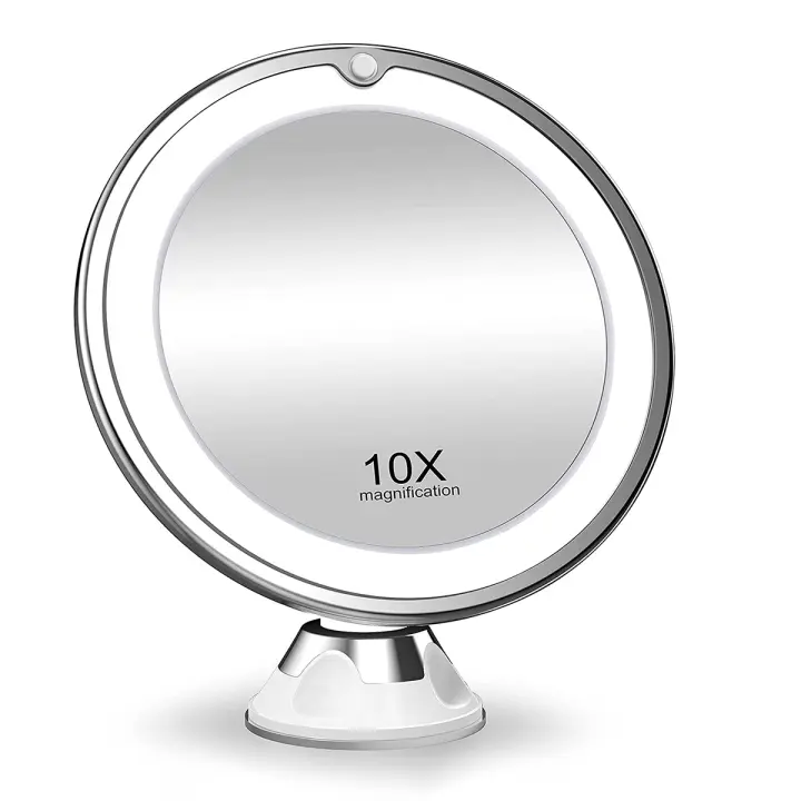 Espejo De Maquillaje Flexible Con Aumento De 10x Y Luz LED Portátil Para Viajes Espejo De Vestíbulo Con Ventosa Y Baterías Secas - 1