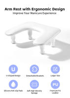 Almohada De U Para Arte De Uñas Ajustable Y Levantable Con Soporte Desmontable De Cuero PU Diseño Inclinado Almohada De Mano Para Uñas - details 7