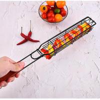 Cesta De Asado Portátil Para Kabob Con Mango De Madera Acero Inoxidable Antideslizante Para Verduras Camarones Carne Hot Dog BBQ - details 12