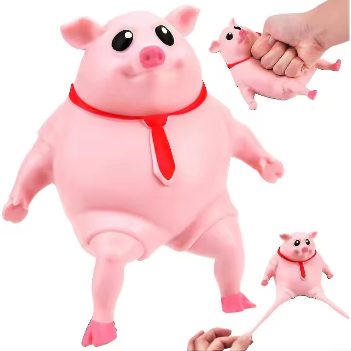 Pelota de cerdo para apretar (15 x 15 cm), antiestrés, sensorial y divertida, con forma de cerdo rosa. - 1