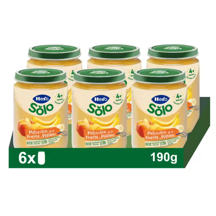 Hero Baby Pack Tarritos de Melocotón de la Huerta y Plátano. Para Bebés de a Partir de 4 meses. Pack 6x190gr - 1