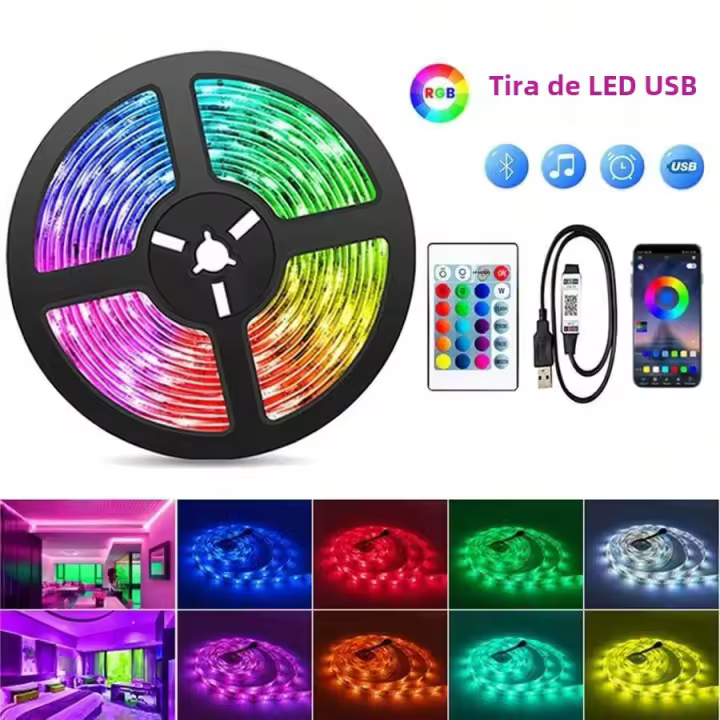 Tira De Luz LED Para Escritorio Con Control Remoto De 24 Teclas Multicolor RGB DIY Decoración De Hogar 1/3/5/10/15/20/30M - 1