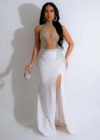 Vestido De Noche Largo Para Mujer Con Pedrería Y Abertura Alta Vestido De Seda Y Spandex Elegante Y Sexy Para Bodas Y Fiestas - details 22