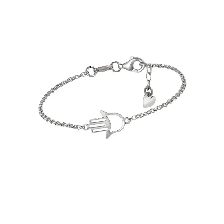 Pulsera de Plata con Hamsa, Cadena de 15+4 cm, Dije de Mano de Fátima, 12x9 mm, Ref: CHP144PULP500D - 1