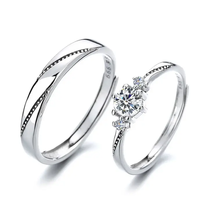 Anillos a juego para parejas Anillo de plata Anillos ajustables para hombres y mujeres Circonita cúbica - 1