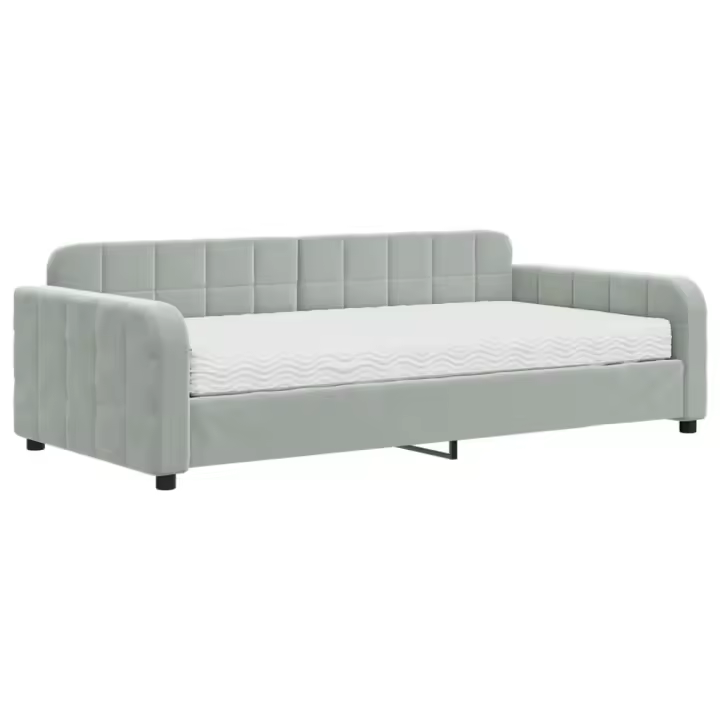 vidaXL Sofá cama con colchón terciopelo gris claro 100x200 cm - 1