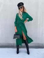 Vestido Largo Para Mujer De Otoño E Invierno Con Cuello V Y Botones Estilo Oficina Midi Color Sólido Cardigan De Manga Larga Tamaño S-3XL - details 14