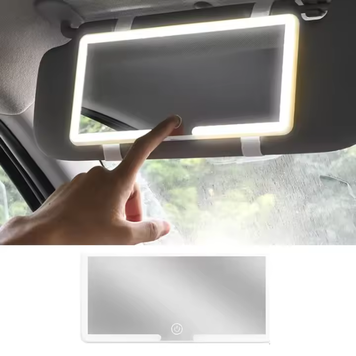 Espejo De Maquillaje Con Pantalla Táctil LED HD Y Ajuste De Tres Niveles Para Interiores Del Automóvil Con Luz Visera Solar - 1