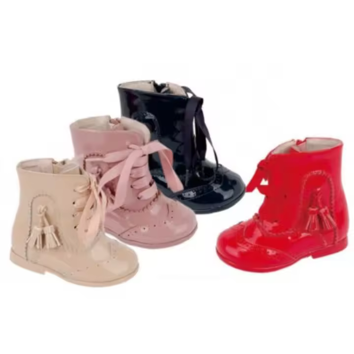 Botines tipo pascualas acharoladas cordones lazo raso y cierre lateral de cremallera para niña A1794 - 1