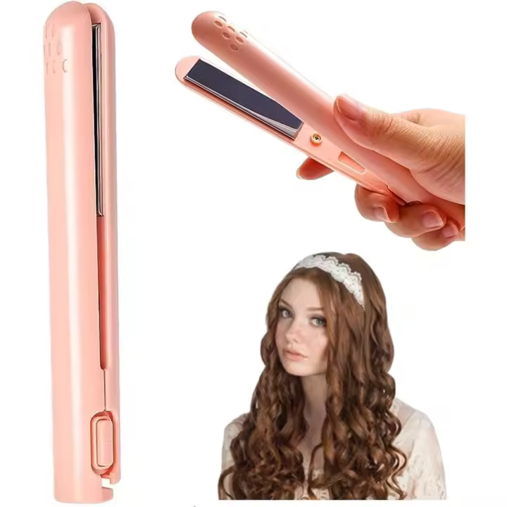 Mini rizador de pelo 2 en 1, inalámbrico, de cerámica y USB, para cabello largo y corto, para hombres y mujeres. Mini rizador de doble función, 2 en 1, para viaje, con alimentación USB, ideal para casa y viajes (rosa). - 1