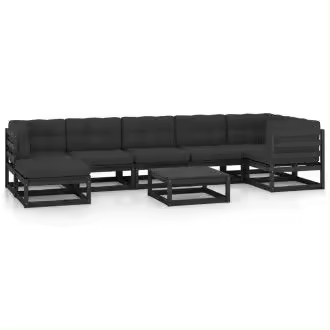 VIDAXL 3076753 juego de muebles para jardín con cojines de 8 piezas fabricado en madera maciza y tela de color negro y gris - 1