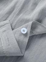 Camiseta de manga corta de lino de verano para hombre, talla grande, sudadera holgada, cárdigan con botones de color liso, camisa de algodón y lino para hombre - details 11