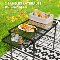 Outsunny Mesa Plegable Camping de Aluminio 137x62x67 cm con Laterales Abatibles y Altura Ajustable Mesa Plegable Portátil Ligera con Encimera Metálica de Rejilla para Acampar Senderismo Playa Negro - details 3