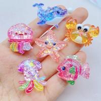 10Pcs Encantadores Resina Cartoon Pulpo Calamar Estrella De Mar Pez Serie Partes Planas Para Adornos De Cabello Accesorios - details 1