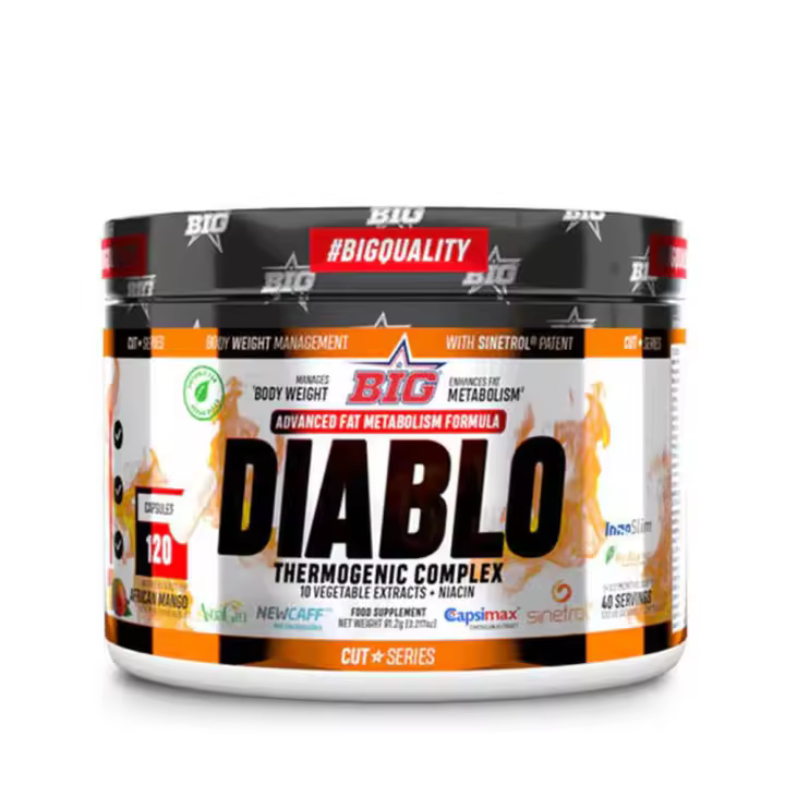 Big DIABLO 120 Cápsulas - Suplemento Dietético Bloqueador y Quemador de Grasa con Extractos Naturales de Naranja, Pomelo, Té Verde, Café Verde y piperina. - 1