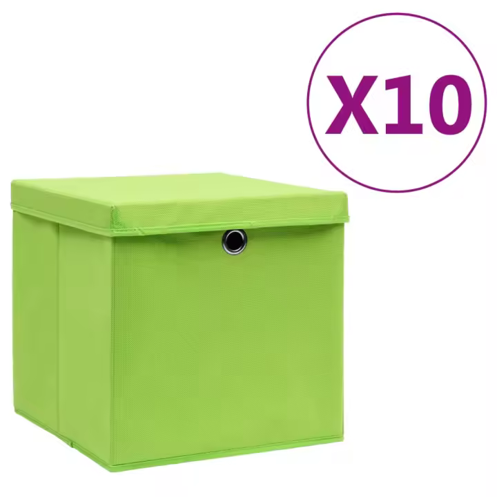 vidaXL Cajas de almacenaje con tapas 10 uds verde 28x28x28 cm - 1