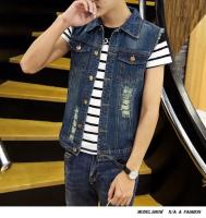 Chaqueta De Jean Sin Mangas Para Hombre 2023 Primavera Azul Negro Estilo Vaquero Chaqueta De Denim Vestido De Cintura Vest - details 6
